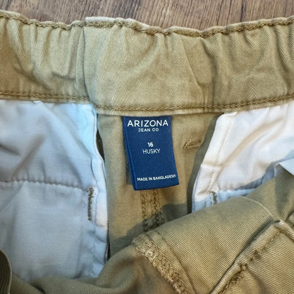 Arizona Jean Co Khaki Cargo Shorts Boys 16 Husky Tan Adjustable Waist Utility